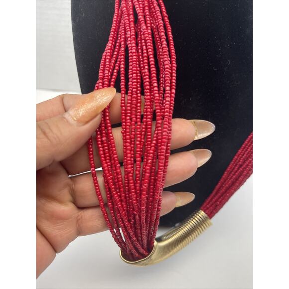 Vintage Charming Charlie Necklace Silver Tone Seed Bead Multi Strand Glass B#8 - Picture 3 of 8